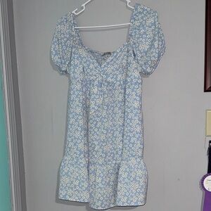 Floral Blue Puff Sleeve Dress